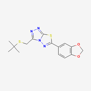 molecular formula C15H16N4O2S2 B13351967 6-(1,3-Benzodioxol-5-yl)-3-[(tert-butylsulfanyl)methyl][1,2,4]triazolo[3,4-b][1,3,4]thiadiazole 