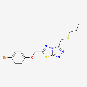 molecular formula C14H15BrN4OS2 B13351995 6-[(4-Bromophenoxy)methyl]-3-[(propylsulfanyl)methyl][1,2,4]triazolo[3,4-b][1,3,4]thiadiazole 