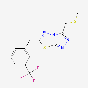 molecular formula C13H11F3N4S2 B13352178 3-[(Methylsulfanyl)methyl]-6-[3-(trifluoromethyl)benzyl][1,2,4]triazolo[3,4-b][1,3,4]thiadiazole 