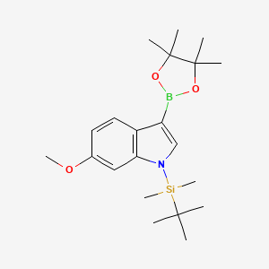 molecular formula C21H34BNO3Si B13352196 1-(tert-Butyldimethylsilyl)-6-methoxy-3-(4,4,5,5-tetramethyl-1,3,2-dioxaborolan-2-yl)-1H-indole 