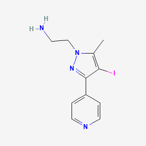 molecular formula C11H13IN4 B13352331 2-(4-iodo-5-methyl-3-(pyridin-4-yl)-1H-pyrazol-1-yl)ethan-1-amine 