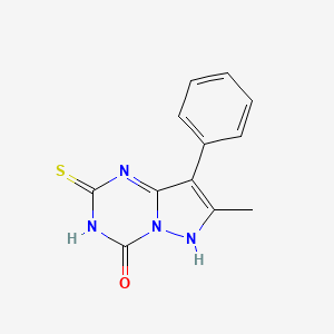 molecular formula C12H10N4OS B13352342 7-Methyl-8-phenyl-2-thioxo-2,3-dihydropyrazolo[1,5-a][1,3,5]triazin-4(1H)-one CAS No. 1105191-29-4