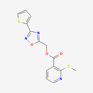 molecular formula C14H11N3O3S2 B13352834 (3-(Thiophen-2-yl)-1,2,4-oxadiazol-5-yl)methyl 2-(methylthio)nicotinate 