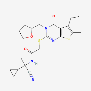 molecular formula C22H28N4O3S2 B13353270 N-(1-Cyano-1-cyclopropylethyl)-2-((5-ethyl-6-methyl-4-oxo-3-((tetrahydrofuran-2-yl)methyl)-3,4-dihydrothieno[2,3-d]pyrimidin-2-yl)thio)acetamide 