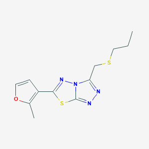 molecular formula C12H14N4OS2 B13353300 6-(2-Methyl-3-furyl)-3-[(propylsulfanyl)methyl][1,2,4]triazolo[3,4-b][1,3,4]thiadiazole 