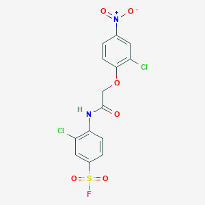 molecular formula C14H9Cl2FN2O6S B13353473 3-Chloro-4-{[(2-chloro-4-nitrophenoxy)acetyl]amino}benzenesulfonyl fluoride CAS No. 25299-91-6