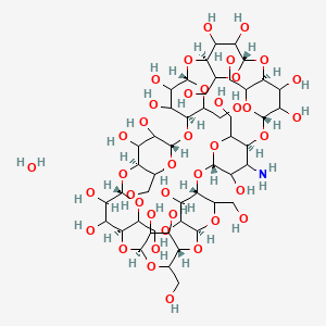 molecular formula C48H83NO40 B13353559 (1S,3S,6S,8R,11S,13S,16S,18S,21S,23S,26S,28S,31S,33S,36S,38S)-55-amino-5,10,15,20,25,30,35,40-octakis(hydroxymethyl)-2,4,7,9,12,14,17,19,22,24,27,29,32,34,37,39-hexadecaoxanonacyclo[36.2.2.23,6.28,11.213,16.218,21.223,26.228,31.233,36]hexapentacontane-41,42,43,44,45,46,47,48,49,50,51,52,53,54,56-pentadecol;hydrate 