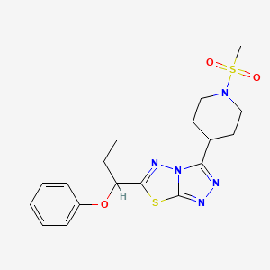 molecular formula C18H23N5O3S2 B13353796 3-[1-(Methylsulfonyl)-4-piperidinyl]-6-(1-phenoxypropyl)[1,2,4]triazolo[3,4-b][1,3,4]thiadiazole 