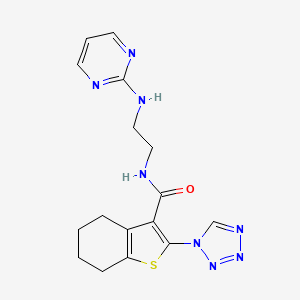 molecular formula C16H18N8OS B13353900 N-[2-(2-pyrimidinylamino)ethyl]-2-(1H-tetraazol-1-yl)-4,5,6,7-tetrahydro-1-benzothiophene-3-carboxamide 