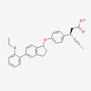 molecular formula C29H28O4 B13353963 (3R)-3-(4-((5-(2-Ethoxyphenyl)-2,3-dihydro-1H-inden-1-yl)oxy)phenyl)hex-4-ynoic acid 