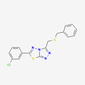 molecular formula C17H13ClN4S2 B13354113 3-[(Benzylsulfanyl)methyl]-6-(3-chlorophenyl)[1,2,4]triazolo[3,4-b][1,3,4]thiadiazole 