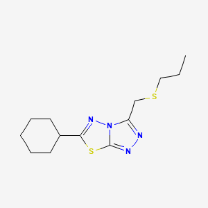 molecular formula C13H20N4S2 B13354314 6-Cyclohexyl-3-[(propylsulfanyl)methyl][1,2,4]triazolo[3,4-b][1,3,4]thiadiazole 