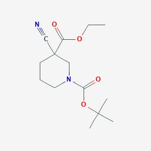 molecular formula C14H22N2O4 B13354402 1-(tert-Butyl) 3-ethyl 3-cyanopiperidine-1,3-dicarboxylate 