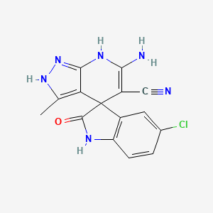 molecular formula C15H11ClN6O B13354643 6'-Amino-5-chloro-3'-methyl-1,2,2',7'-tetrahydro-2-oxospiro(indole-3,4'-pyrazolo[3,4-b]pyridine)-5'-carbonitrile 