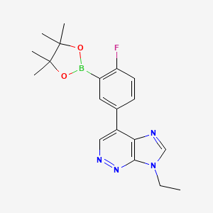 molecular formula C19H22BFN4O2 B13354738 9-Ethyl-6-(4-fluoro-3-(4,4,5,5-tetramethyl-1,3,2-dioxaborolan-2-yl)phenyl)-9H-imidazo[4,5-c]pyridazine 