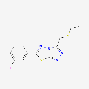 molecular formula C12H11IN4S2 B13354822 3-[(Ethylsulfanyl)methyl]-6-(3-iodophenyl)[1,2,4]triazolo[3,4-b][1,3,4]thiadiazole 