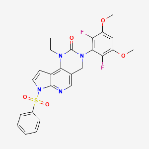 5-(benzenesulfonyl)-11-(2,6-difluoro-3,5-dimethoxyphenyl)-13-ethyl-5,7,11,13-tetrazatricyclo[7.4.0.02,6]trideca-1,3,6,8-tetraen-12-one