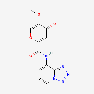 molecular formula C12H9N5O4 B13354920 5-methoxy-4-oxo-N-(tetrazolo[1,5-a]pyridin-8-yl)-4H-pyran-2-carboxamide 