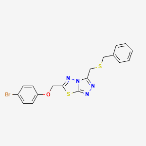 molecular formula C18H15BrN4OS2 B13355034 3-[(Benzylsulfanyl)methyl]-6-[(4-bromophenoxy)methyl][1,2,4]triazolo[3,4-b][1,3,4]thiadiazole 