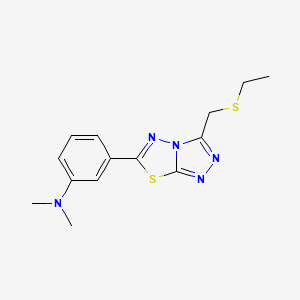 molecular formula C14H17N5S2 B13355077 3-{3-[(ethylsulfanyl)methyl][1,2,4]triazolo[3,4-b][1,3,4]thiadiazol-6-yl}-N,N-dimethylaniline 