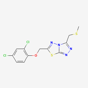 molecular formula C12H10Cl2N4OS2 B13355082 6-[(2,4-Dichlorophenoxy)methyl]-3-[(methylsulfanyl)methyl][1,2,4]triazolo[3,4-b][1,3,4]thiadiazole 