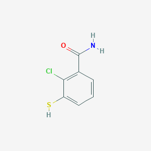 molecular formula C7H6ClNOS B13355102 2-Chloro-3-mercaptobenzamide 