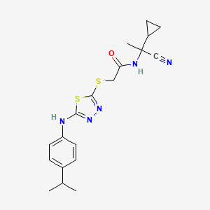 molecular formula C19H23N5OS2 B13355161 N-(1-Cyano-1-cyclopropylethyl)-2-((5-((4-isopropylphenyl)amino)-1,3,4-thiadiazol-2-yl)thio)acetamide 