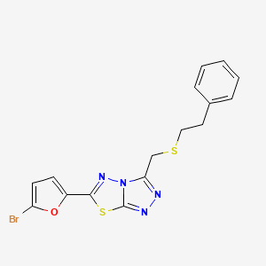 molecular formula C16H13BrN4OS2 B13355262 6-(5-Bromo-2-furyl)-3-{[(2-phenylethyl)sulfanyl]methyl}[1,2,4]triazolo[3,4-b][1,3,4]thiadiazole 