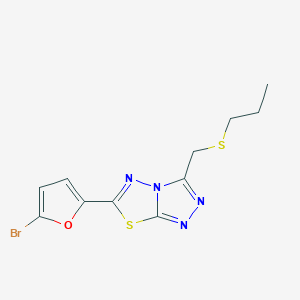 molecular formula C11H11BrN4OS2 B13355375 6-(5-Bromo-2-furyl)-3-[(propylsulfanyl)methyl][1,2,4]triazolo[3,4-b][1,3,4]thiadiazole 