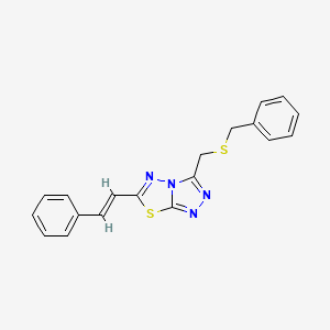 molecular formula C19H16N4S2 B13355382 3-[(benzylsulfanyl)methyl]-6-[(E)-2-phenylethenyl][1,2,4]triazolo[3,4-b][1,3,4]thiadiazole 