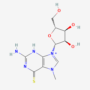 molecular formula C11H16N5O4S+ B13355478 2-Amino-9-((2R,3R,4S,5R)-3,4-dihydroxy-5-(hydroxymethyl)tetrahydrofuran-2-yl)-7-methyl-6-thioxo-6,9-dihydro-3H-purin-7-ium 