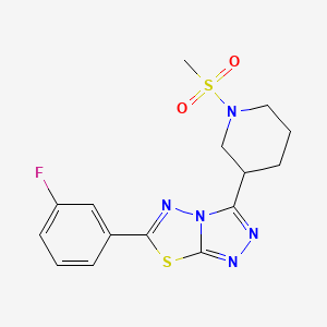 molecular formula C15H16FN5O2S2 B13355495 6-(3-Fluorophenyl)-3-[1-(methylsulfonyl)-3-piperidinyl][1,2,4]triazolo[3,4-b][1,3,4]thiadiazole 