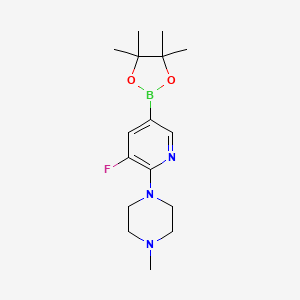 molecular formula C16H25BFN3O2 B13355720 1-(3-Fluoro-5-(4,4,5,5-tetramethyl-1,3,2-dioxaborolan-2-yl)pyridin-2-yl)-4-methylpiperazine 