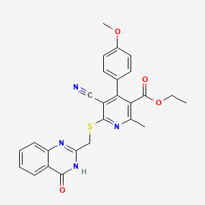 Ethyl 5-cyano-4-(4-methoxyphenyl)-2-methyl-6-{[(4-oxo-3,4-dihydro-2-quinazolinyl)methyl]sulfanyl}nicotinate