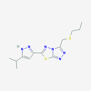 molecular formula C13H18N6S2 B13356097 [6-(5-isopropyl-1H-pyrazol-3-yl)[1,2,4]triazolo[3,4-b][1,3,4]thiadiazol-3-yl]methyl propyl sulfide 