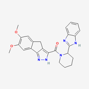 molecular formula C25H25N5O3 B13356141 [2-(1H-benzimidazol-2-yl)piperidin-1-yl](6,7-dimethoxy-2,4-dihydroindeno[1,2-c]pyrazol-3-yl)methanone 