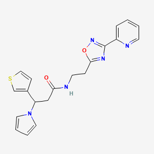 molecular formula C20H19N5O2S B13356189 N-{2-[3-(2-pyridinyl)-1,2,4-oxadiazol-5-yl]ethyl}-3-(1H-pyrrol-1-yl)-3-(3-thienyl)propanamide 