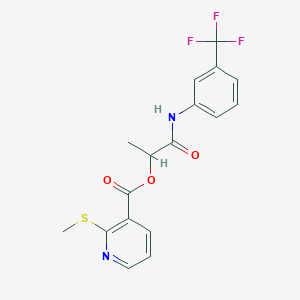 molecular formula C17H15F3N2O3S B13356247 1-{[3-(Trifluoromethyl)phenyl]carbamoyl}ethyl 2-(methylsulfanyl)pyridine-3-carboxylate 