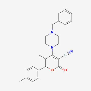 molecular formula C25H25N3O2 B13356399 4-(4-benzyl-1-piperazinyl)-5-methyl-6-(4-methylphenyl)-2-oxo-2H-pyran-3-carbonitrile 