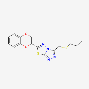 molecular formula C15H16N4O2S2 B13356465 6-(2,3-Dihydro-1,4-benzodioxin-2-yl)-3-[(propylsulfanyl)methyl][1,2,4]triazolo[3,4-b][1,3,4]thiadiazole 