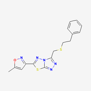 molecular formula C16H15N5OS2 B13356499 [6-(5-Methyl-3-isoxazolyl)[1,2,4]triazolo[3,4-b][1,3,4]thiadiazol-3-yl]methyl 2-phenylethyl sulfide 