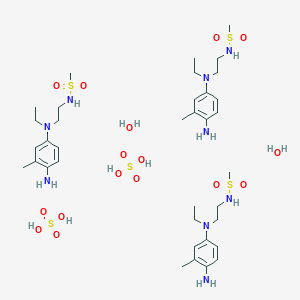 molecular formula C36H71N9O16S5 B13356523 N-(2-((4-Amino-3-methylphenyl)(ethyl)amino)ethyl)methanesulfonamide sesquisulfate hydrate 