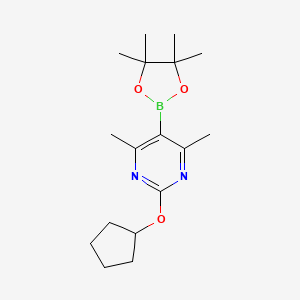 molecular formula C17H27BN2O3 B13356545 2-(Cyclopentyloxy)-4,6-dimethyl-5-(4,4,5,5-tetramethyl-1,3,2-dioxaborolan-2-yl)pyrimidine 