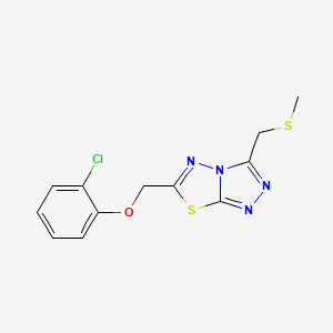 molecular formula C12H11ClN4OS2 B13356591 6-[(2-Chlorophenoxy)methyl]-3-[(methylsulfanyl)methyl][1,2,4]triazolo[3,4-b][1,3,4]thiadiazole 