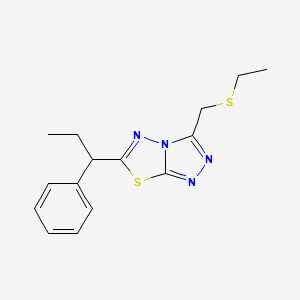 molecular formula C15H18N4S2 B13356874 3-[(Ethylsulfanyl)methyl]-6-(1-phenylpropyl)[1,2,4]triazolo[3,4-b][1,3,4]thiadiazole 