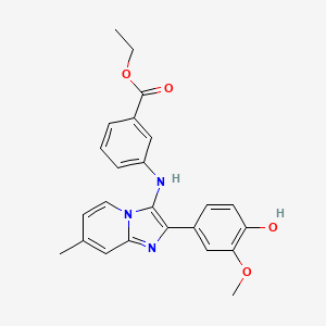 molecular formula C24H23N3O4 B13357094 Ethyl 3-{[2-(4-hydroxy-3-methoxyphenyl)-7-methylimidazo[1,2-a]pyridin-3-yl]amino}benzoate 