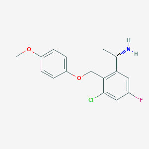 molecular formula C16H17ClFNO2 B13357118 (S)-1-(3-Chloro-5-fluoro-2-((4-methoxyphenoxy)methyl)phenyl)ethan-1-amine 