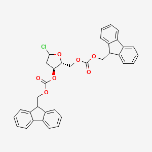 molecular formula C35H29ClO7 B13357170 ((2R,3S)-3-((((9H-Fluoren-9-yl)methoxy)carbonyl)oxy)-5-chlorotetrahydrofuran-2-yl)methyl ((9H-fluoren-9-yl)methyl) carbonate 