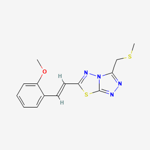 molecular formula C14H14N4OS2 B13357316 6-[(E)-2-(2-methoxyphenyl)ethenyl]-3-[(methylsulfanyl)methyl][1,2,4]triazolo[3,4-b][1,3,4]thiadiazole 