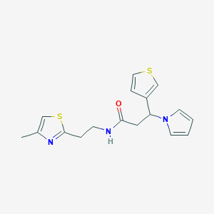 molecular formula C17H19N3OS2 B13357481 N-[2-(4-methyl-1,3-thiazol-2-yl)ethyl]-3-(1H-pyrrol-1-yl)-3-(thiophen-3-yl)propanamide 